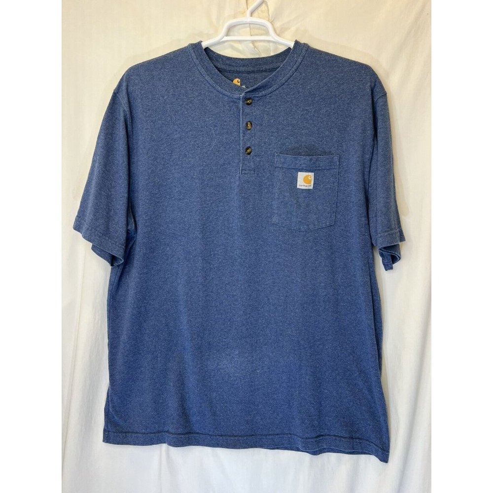 VTG Carhartt Tshirt Blue Pocket Work Wear Shirt XL Original Fit Henley S/S